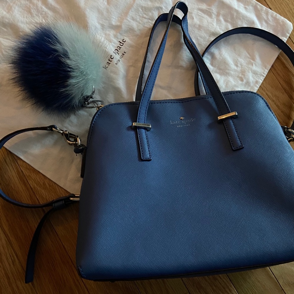blue leather crossbody or hand carry should bag